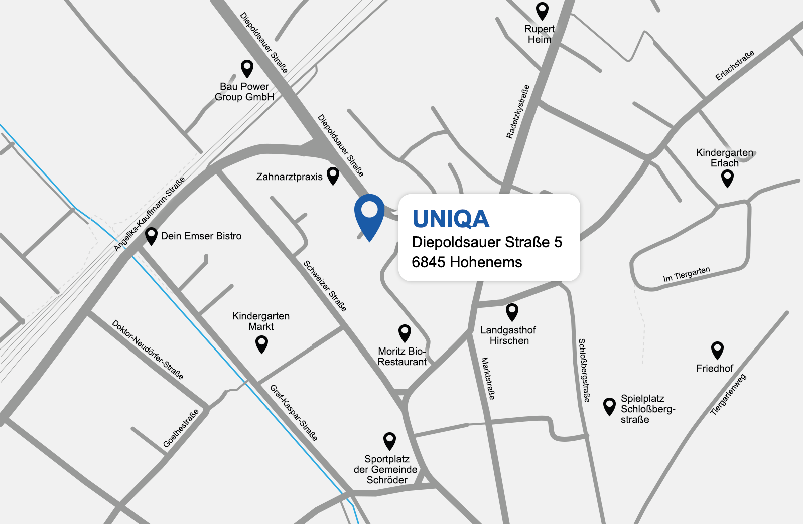 Eine detaillierte gezeichnete Karte der UNIQA Generalagentur Franner